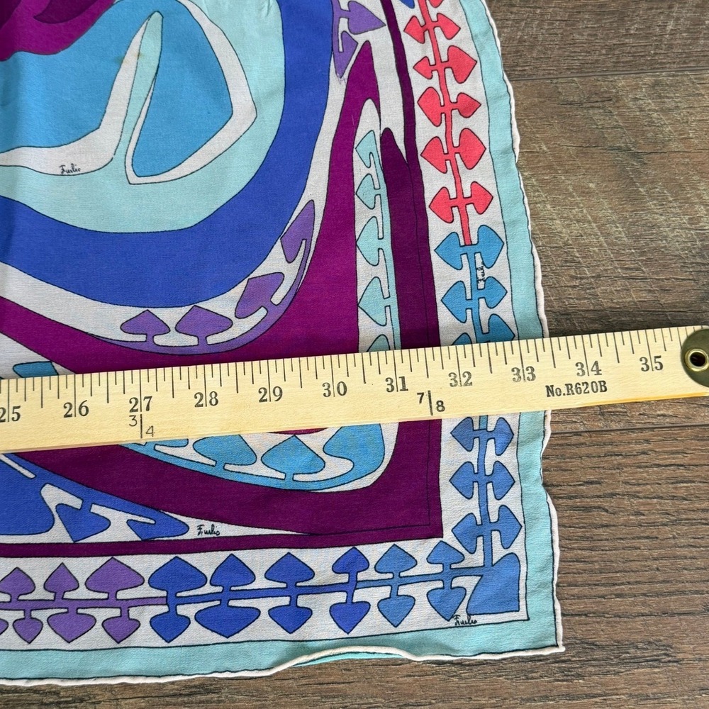 Emilio Pucci Vintage Silk Scarf Psychedelic Butterfly Geometric Purple Blue Pink - Picture 11 of 16
